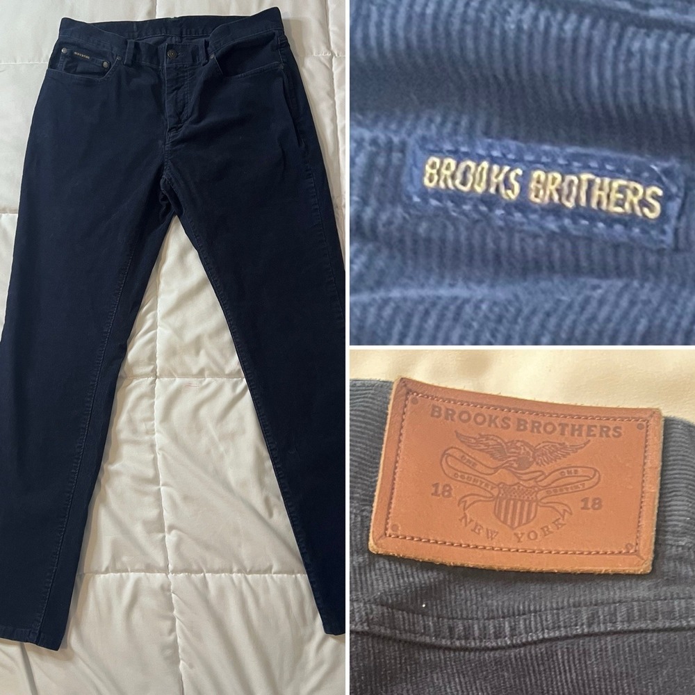 Brooks Brothers Corduroy Pants Mens Navy Blue Slim Fit Stretch 34x30 (040)